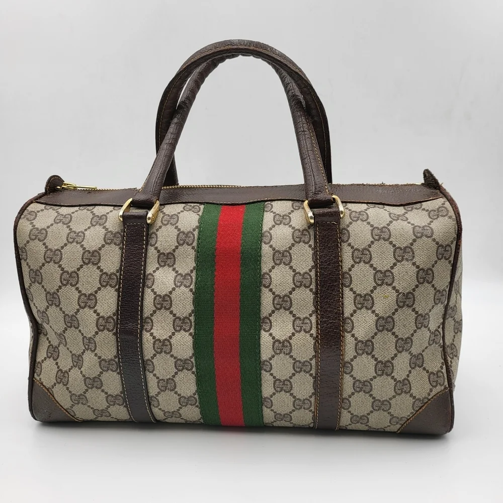 Gucci Vintage GG Supreme Sherry Line Boston 35 Bag..Auth.